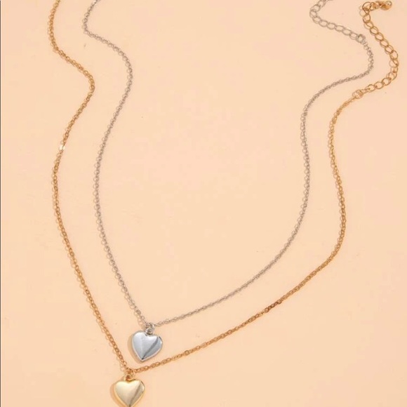 Gold & Silver Two Piece Heart Necklace Set - Picture 3 of 3